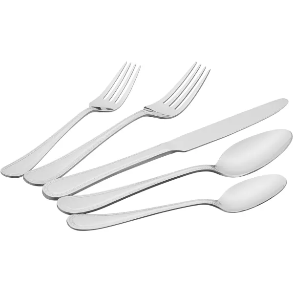 imageAmazon Basics Silverware Set Stainless Steel Flatware 20Piece Forks and Spoons Service for 4 Round Edge20Piece