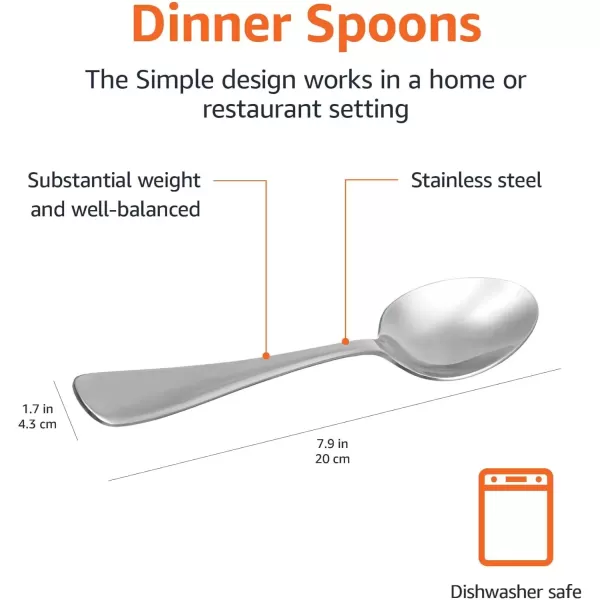 imageAmazon Basics Stainless Steel Dishwasher Safe Dinner Spoons with Round Edge Large Tablespoons 79 inches Pack of 12 Silver
