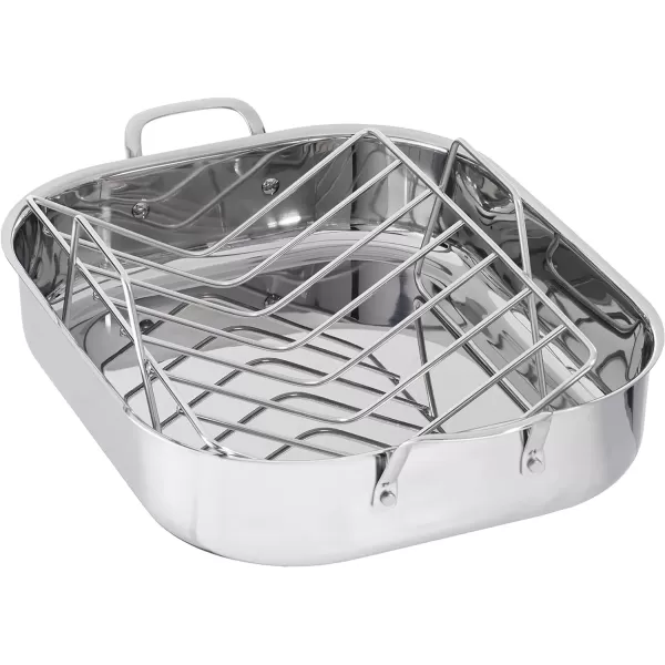 imageAmazon Basics Stainless Steel Rectangular Roasting Pan with Rack 16Inch