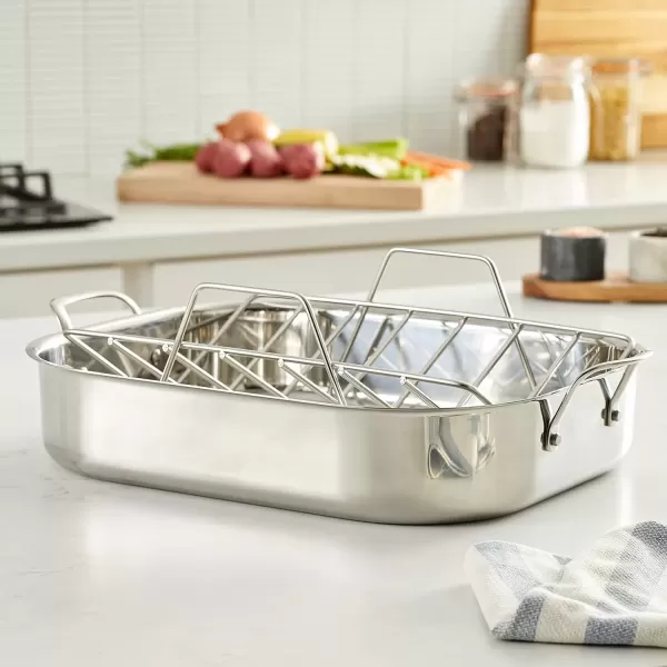 imageAmazon Basics Stainless Steel Rectangular Roasting Pan with Rack 16Inch
