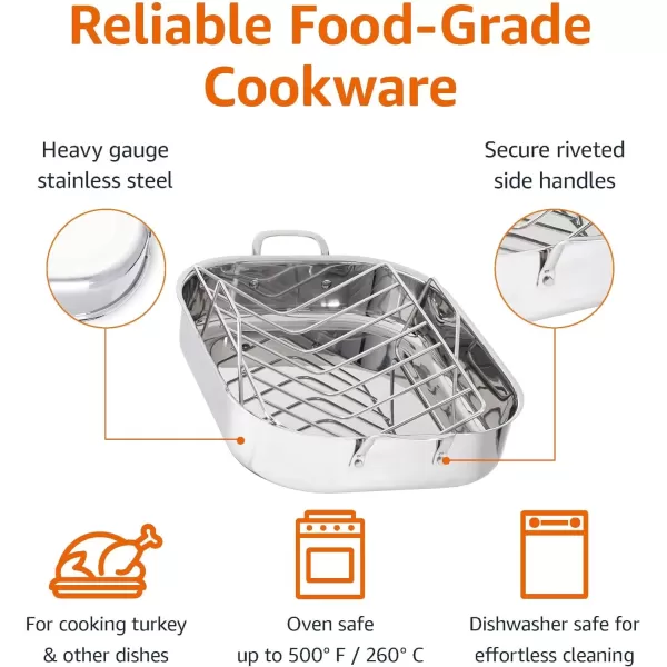 imageAmazon Basics Stainless Steel Rectangular Roasting Pan with Rack 16Inch