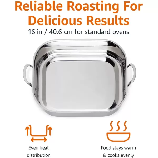 imageAmazon Basics Stainless Steel Rectangular Roasting Pan with Rack 16Inch