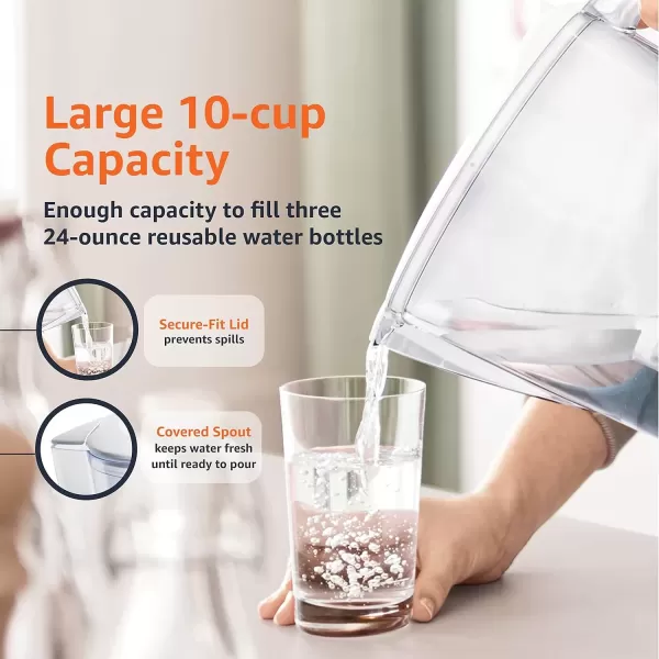 imageAmazon Basics Water Filter Pitcher for Fridge  10Cup Water Pitcher with Filter Compatible to Brita Water Pitchers ampamp Dispensers for Clean Crisp Water WQA and NSF Certified Made in Europe1 Count