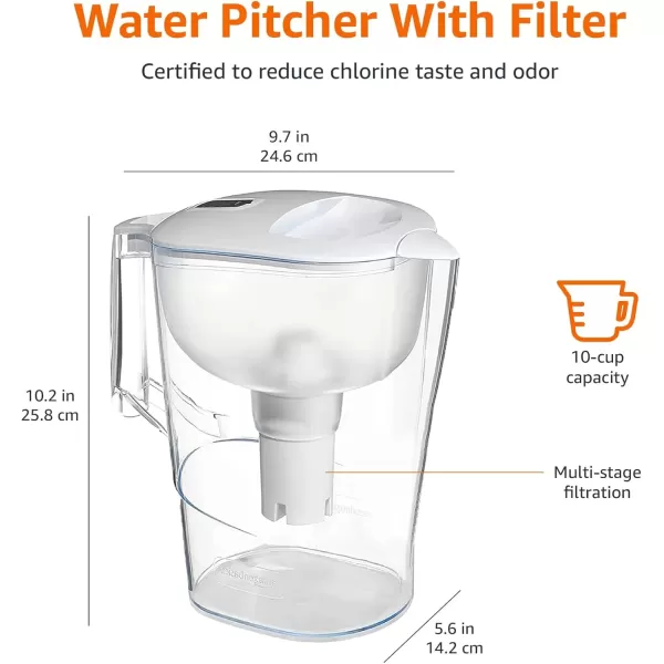 imageAmazon Basics Water Filter Pitcher for Fridge  10Cup Water Pitcher with Filter Compatible to Brita Water Pitchers ampamp Dispensers for Clean Crisp Water WQA and NSF Certified Made in Europe1 Count