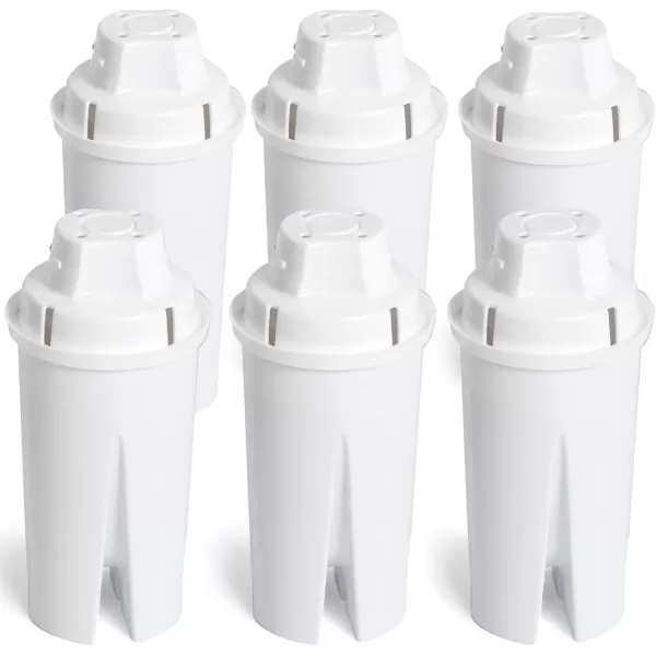 imageAmazon Basics Water Filter Pitcher for Fridge  10Cup Water Pitcher with Filter Compatible to Brita Water Pitchers ampamp Dispensers for Clean Crisp Water WQA and NSF Certified Made in Europe6 Count Pack of 1