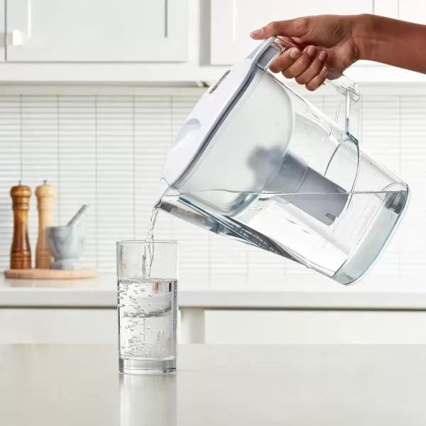 imageAmazon Basics Water Filter Pitcher for Fridge  10Cup Water Pitcher with Filter Compatible to Brita Water Pitchers ampamp Dispensers for Clean Crisp Water WQA and NSF Certified Made in Europe6 Count Pack of 1
