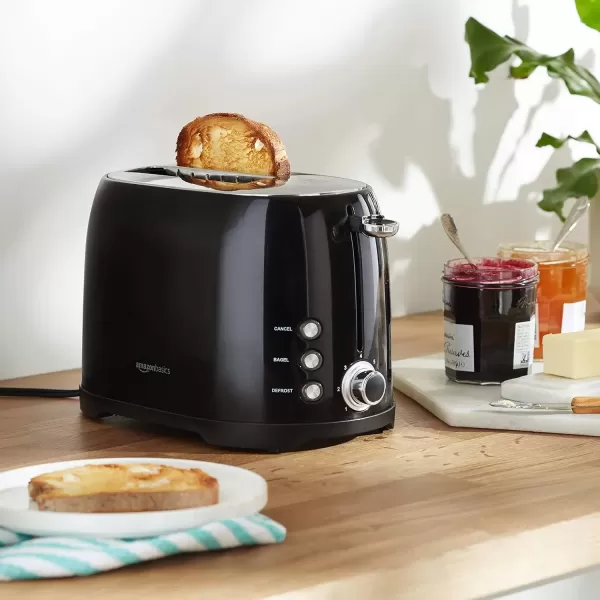 imageAmazon Basics 4 Slice Toaster with 6 Browning Settings Removable EasytoClean Crumb Tray Cancel Button 1600W BlackBlack