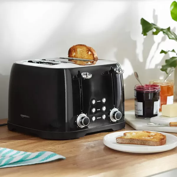 imageAmazon Basics 4 Slice Toaster with 6 Browning Settings Removable EasytoClean Crumb Tray Cancel Button 1600W BlackBlack