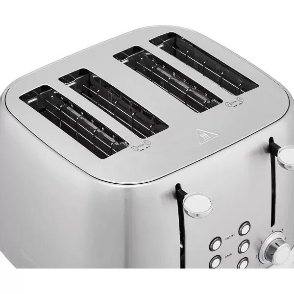 imageAmazon Basics 4 Slice Toaster with 6 Browning Settings Removable EasytoClean Crumb Tray Cancel Button 1600W BlackBrushed Silver