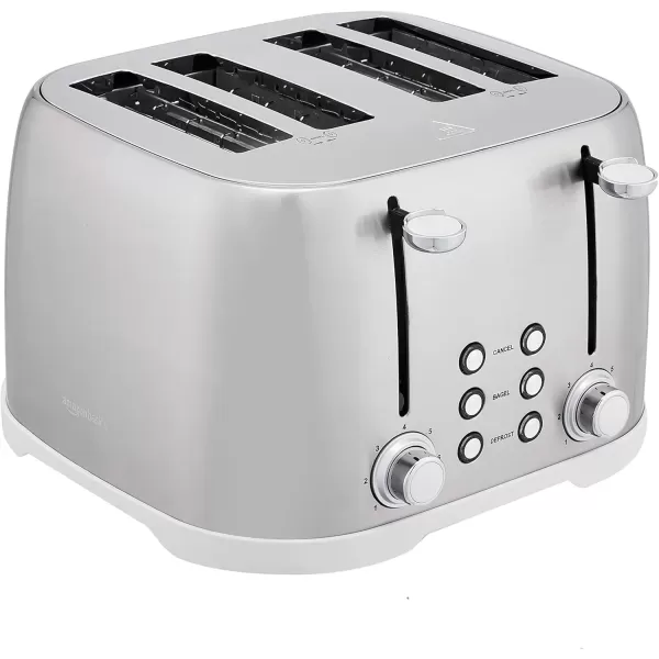 imageAmazon Basics 4 Slice Toaster with 6 Browning Settings Removable EasytoClean Crumb Tray Cancel Button 1600W BlackBrushed Silver