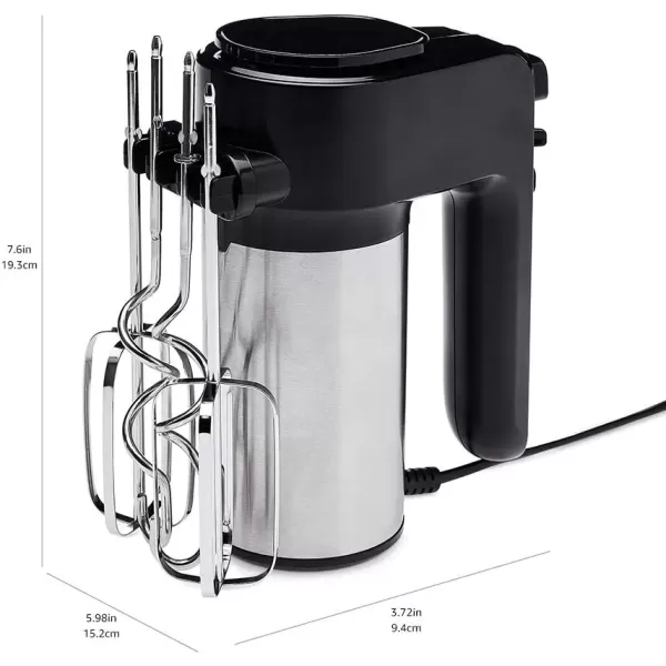 imageAmazon Basics 6Speed Electric Hand Mixer with Dough Hooks Beaters and Turbo Button 629 quart BlackampampStainless steel