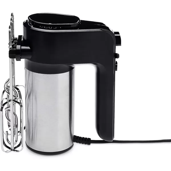 imageAmazon Basics 6Speed Electric Hand Mixer with Dough Hooks Beaters and Turbo Button 629 quart BlackampampStainless steel