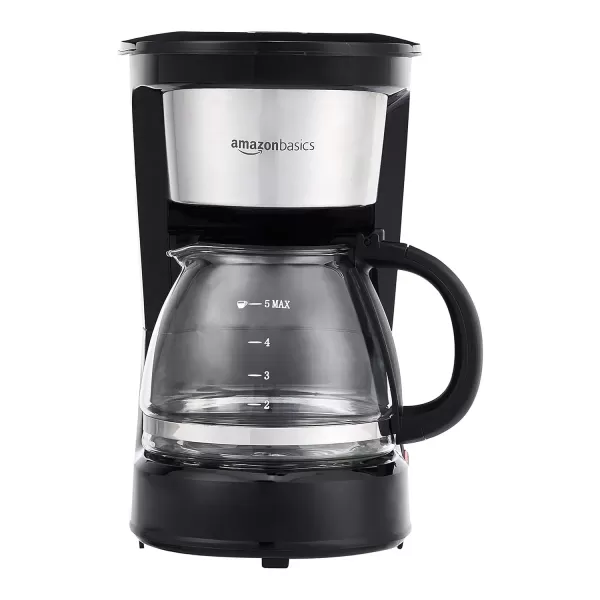 imageAmazon Basics Coffee Makers 12Cup Coffee Machines with Reusable Filter Coffee Pots Black ampamp Stainless Steel5Cup
