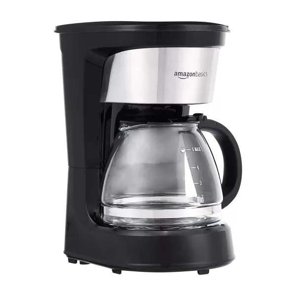 imageAmazon Basics Coffee Makers 12Cup Coffee Machines with Reusable Filter Coffee Pots Black ampamp Stainless Steel5Cup