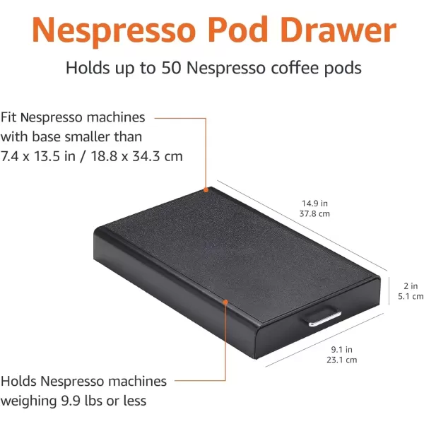 imageAmazon Basics Nespresso OriginalLine Coffee Pod with 1 Storage Drawer Holder 50 Capsule Capacity Black