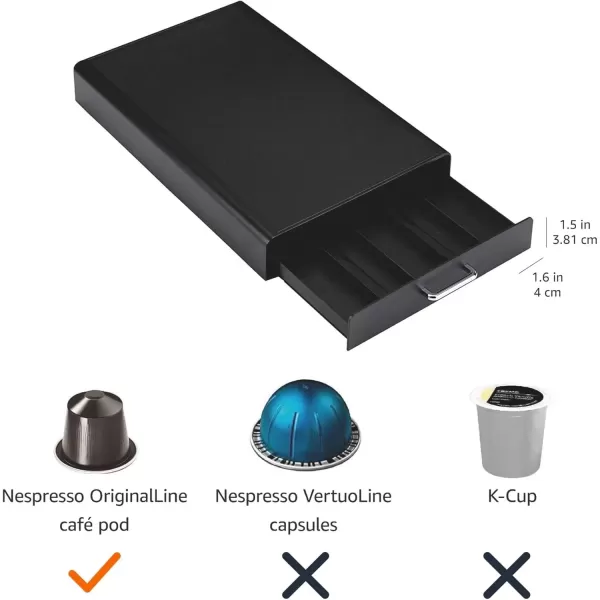 imageAmazon Basics Nespresso OriginalLine Coffee Pod with 1 Storage Drawer Holder 50 Capsule Capacity Black
