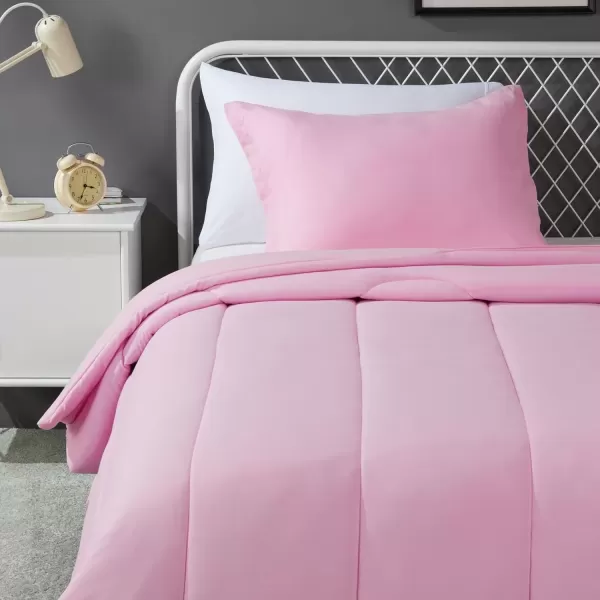 imageAmazon Basics 2 piece Microfiber Kids Comforter and Pillow Sham Set Twin Light Pink Solid