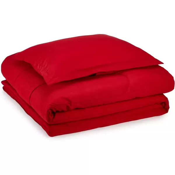 imageAmazon Basics 2 piece Microfiber Kids Comforter and Pillow Sham Set Twin Red Solid
