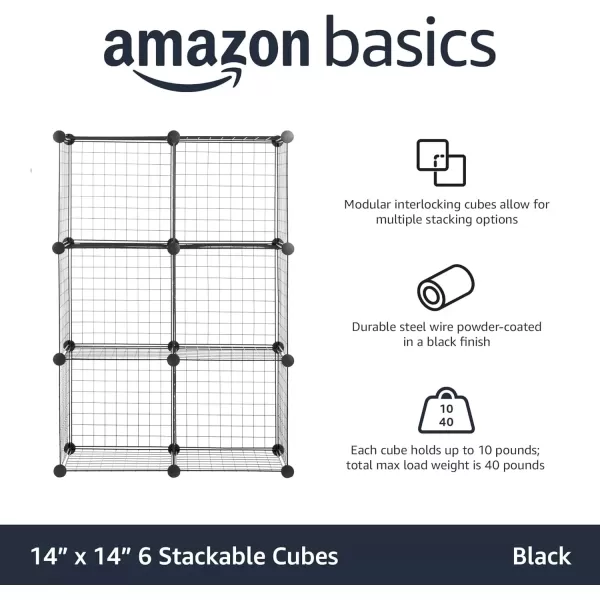 imageAmazon Basics 6 Cube Wire Grid Storage Shelves Stackable Cubes White 146quot D x 303quot W x 448quot HBlack