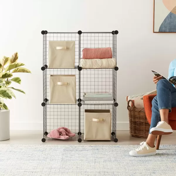 imageAmazon Basics 6 Cube Wire Grid Storage Shelves Stackable Cubes White 146quot D x 303quot W x 448quot HBlack