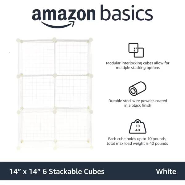 imageAmazon Basics 6 Cube Wire Grid Storage Shelves Stackable Cubes White 146quot D x 303quot W x 448quot HWhite