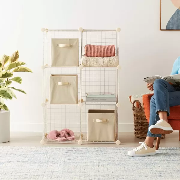 imageAmazon Basics 6 Cube Wire Grid Storage Shelves Stackable Cubes White 146quot D x 303quot W x 448quot HWhite