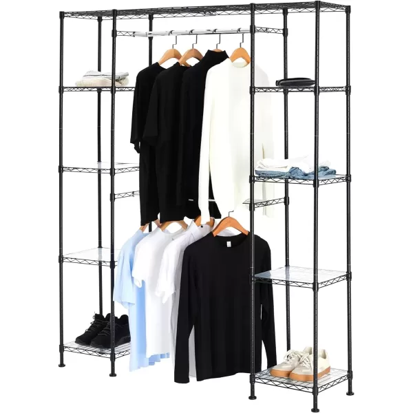 imageAmazon Basics Expandable Metal Hanging Closet Organizer and Storage Rack Wardrobe with Shelves 5780L x 14W x 72H BronzeBlack