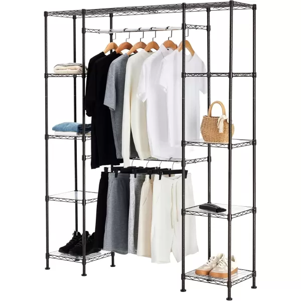 imageAmazon Basics Expandable Metal Hanging Closet Organizer and Storage Rack Wardrobe with Shelves 5780L x 14W x 72H BronzeBronze