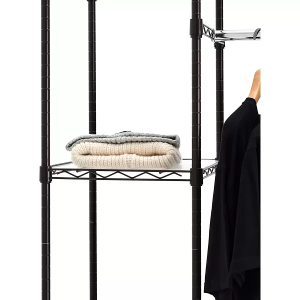 imageAmazon Basics Expandable Metal Hanging Closet Organizer and Storage Rack Wardrobe with Shelves 5780L x 14W x 72H BronzeBronze