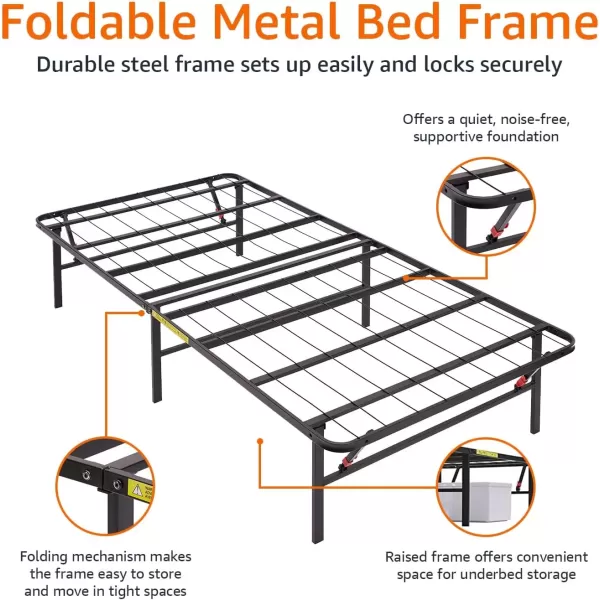imageAmazon Basics Foldable Metal Platform Bed Frame with Tool Free Setup 14 Inches High Sturdy Steel Frame No Box Spring Needed Twin XL BlackBlack