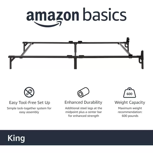 imageAmazon Basics Metal Bed Frame for King Size Box Spring and Mattress 9Leg Base ToolFree Easy Assembly Black 795quot L x 76quot W x 7quot HBlack