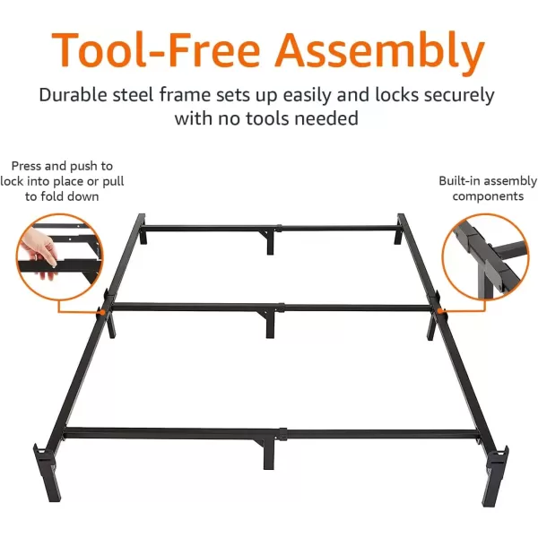 imageAmazon Basics Metal Bed Frame for King Size Box Spring and Mattress 9Leg Base ToolFree Easy Assembly Black 795quot L x 76quot W x 7quot HBlack