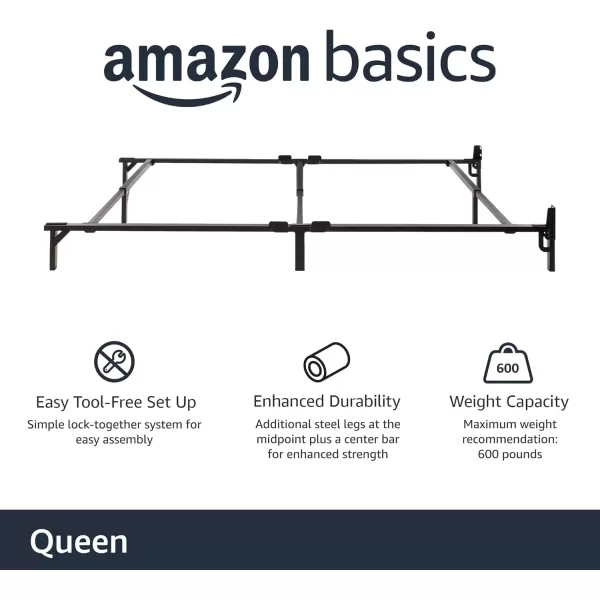 imageAmazon Basics Metal Bed Frame for King Size Box Spring and Mattress 9Leg Base ToolFree Easy Assembly Black 795quot L x 76quot W x 7quot HBlack