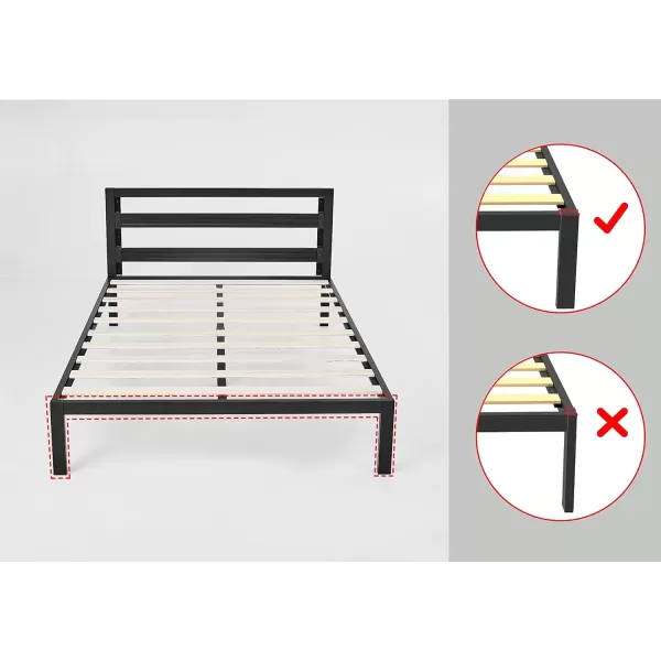 imageAmazon Basics Metal Bed with Modern Industrial Design Headboard  14 Inch Height for UnderBed Storage  Wood Slats  Easy Assemble Queen BlackBlack