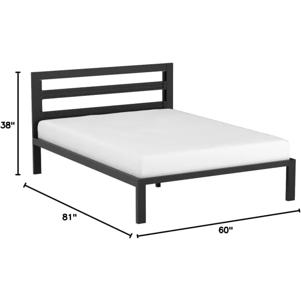 imageAmazon Basics Metal Bed with Modern Industrial Design Headboard  14 Inch Height for UnderBed Storage  Wood Slats  Easy Assemble Queen BlackBlack