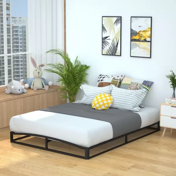imageAmazon Basics Metal Platform Bed Frame with Wood Slat Support 75 inches High Twin BlackFull