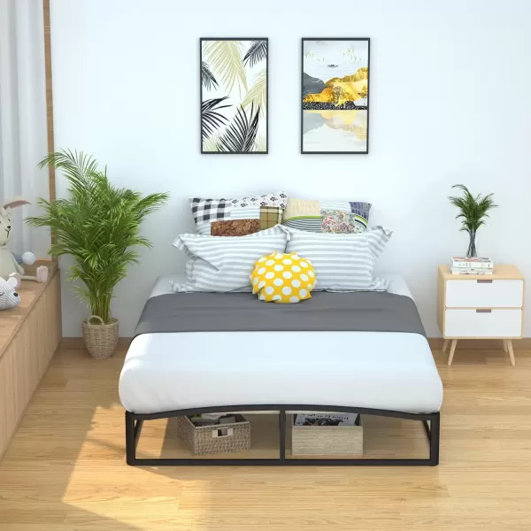 imageAmazon Basics Metal Platform Bed Frame with Wood Slat Support 75 inches High Twin BlackFull