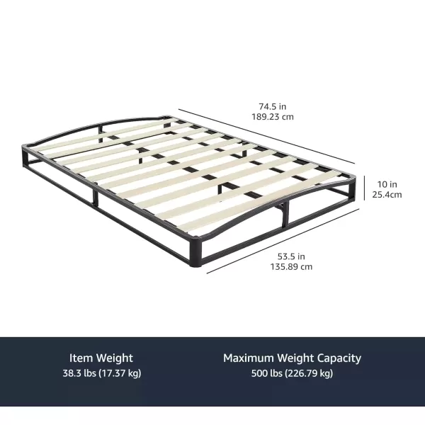 imageAmazon Basics Metal Platform Bed Frame with Wood Slat Support 75 inches High Twin BlackFull