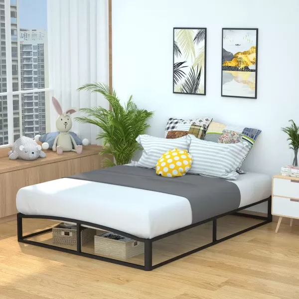 imageAmazon Basics Metal Platform Bed Frame with Wood Slat Support 75 inches High Twin BlackFull