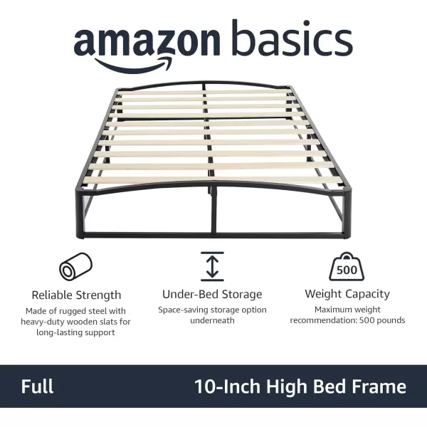 imageAmazon Basics Metal Platform Bed Frame with Wood Slat Support 75 inches High Twin BlackFull