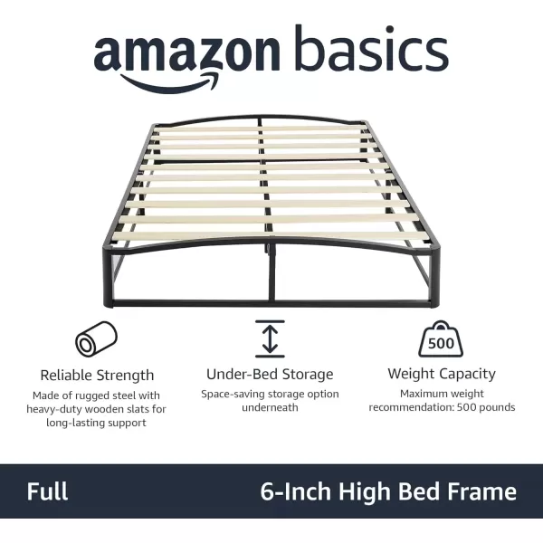 imageAmazon Basics Metal Platform Bed Frame with Wood Slat Support 75 inches High Twin BlackFull