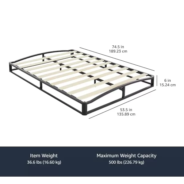 imageAmazon Basics Metal Platform Bed Frame with Wood Slat Support 75 inches High Twin BlackFull