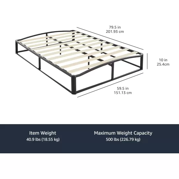 imageAmazon Basics Metal Platform Bed Frame with Wood Slat Support 75 inches High Twin BlackQueen