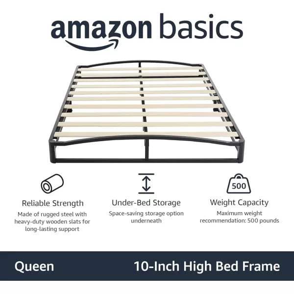 imageAmazon Basics Metal Platform Bed Frame with Wood Slat Support 75 inches High Twin BlackQueen