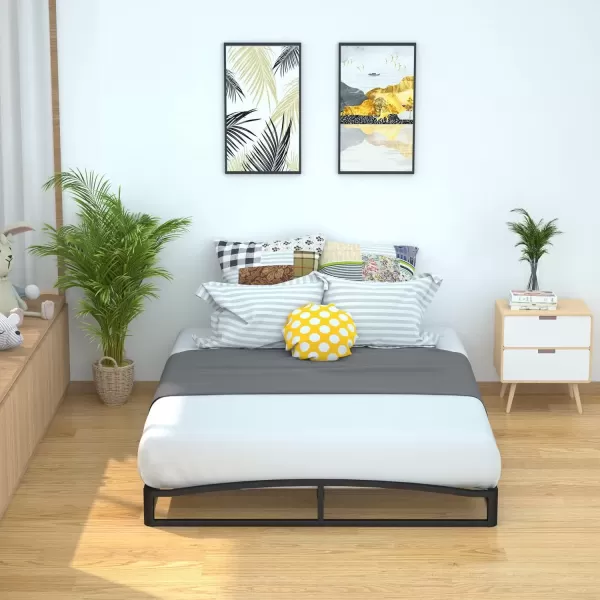 imageAmazon Basics Metal Platform Bed Frame with Wood Slat Support 75 inches High Twin BlackQueen