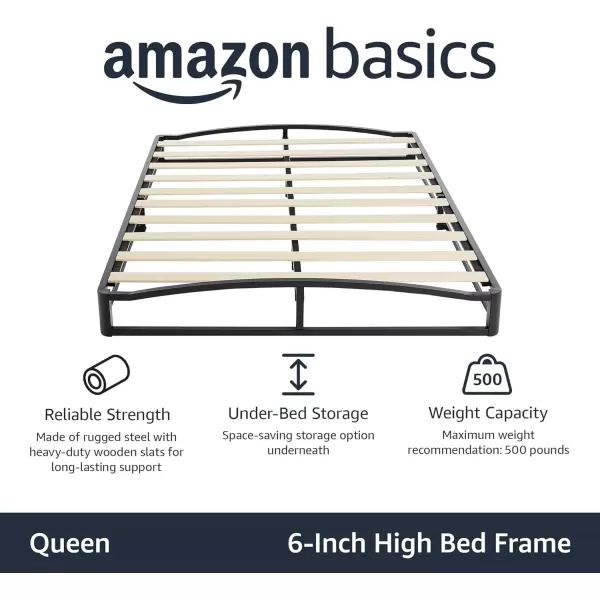 imageAmazon Basics Metal Platform Bed Frame with Wood Slat Support 75 inches High Twin BlackQueen