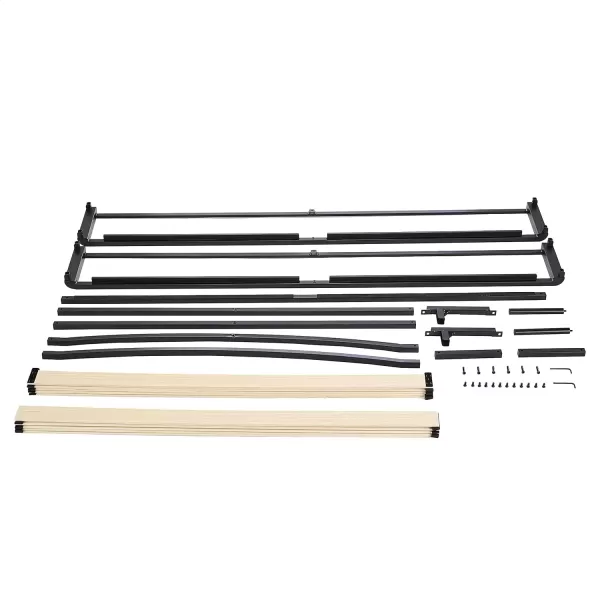 imageAmazon Basics Metal Platform Bed Frame with Wood Slat Support 75 inches High Twin BlackQueen