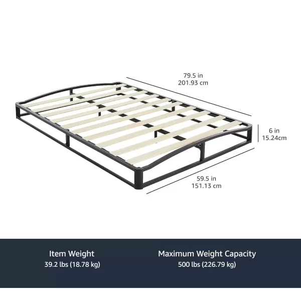 imageAmazon Basics Metal Platform Bed Frame with Wood Slat Support 75 inches High Twin BlackQueen