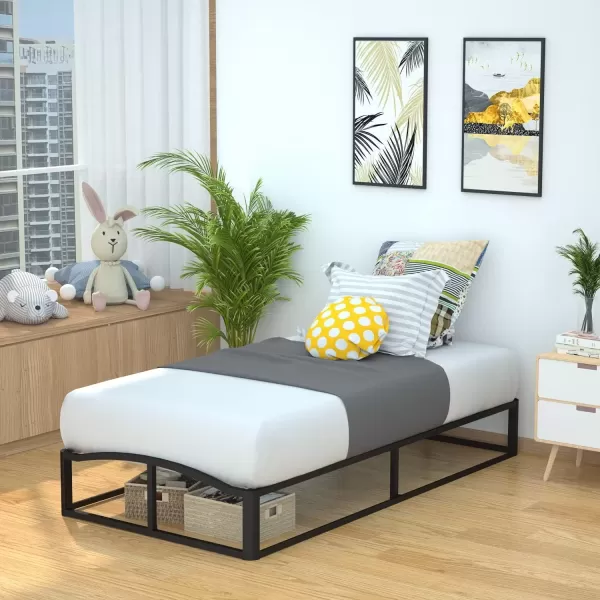 imageAmazon Basics Metal Platform Bed Frame with Wood Slat Support 75 inches High Twin BlackTwin