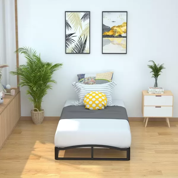 imageAmazon Basics Metal Platform Bed Frame with Wood Slat Support 75 inches High Twin BlackTwin